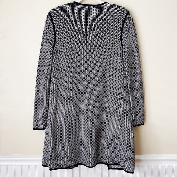 Talbots | Long Line Open Front Cardigan Sweater Duster Navy White Small - Picture 5 of 6